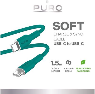 Įkrovimo laidas PURO USB-C to USB-C 1.5m, Soft Cable, Dark green