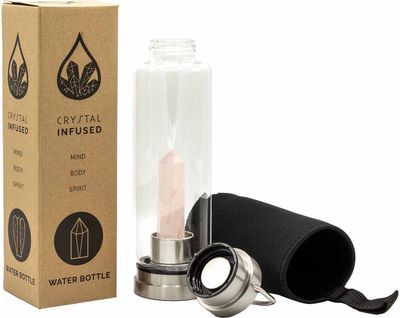 Stiklinė Gertuvė Su Integruotu Kristalu - Rožinis kvarcas - Obeliskas