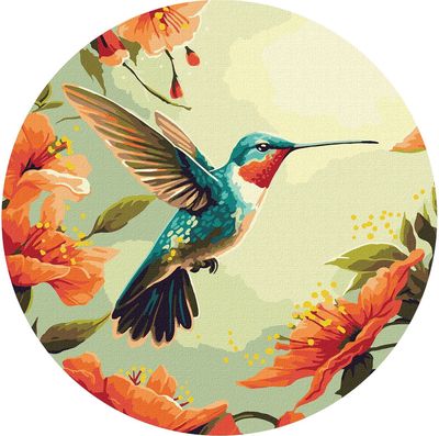 Tapyba pagal skaičius IDEYKA SPALVINGAS KOLIBRIS (apvali 39 cm.)
