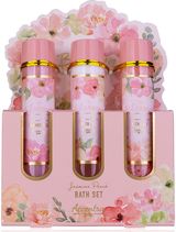 Vonios rinkinys BLOSSOM, įv. rūšys: dušo želė, vonios aliejus, vonios druska, kv apas: jazminų ir persikų.
