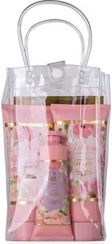 Dovanų rinkinys BLOSSOM, įv. rūšys: dušo želė, kūno losjonas, rankų ir nagų krem as, kvapas: jazminų ir persikų.