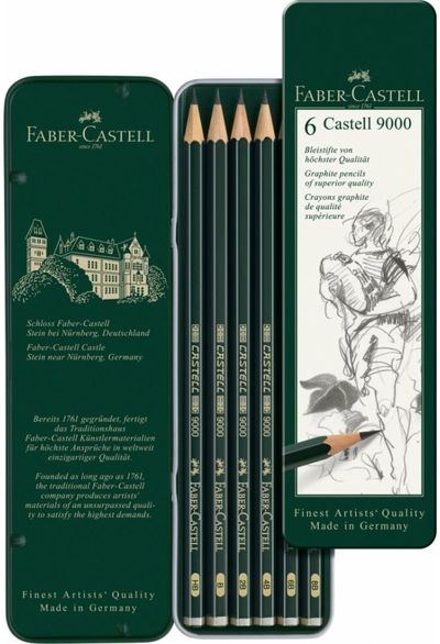 Pieštukų rinkinys Faber-Castell 9000 Grafit Set, HB/B/2B/4B/6B/8B, 6 vnt.