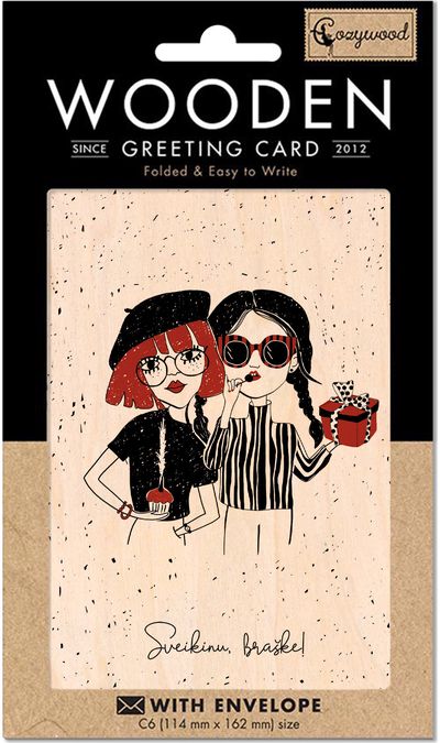 Dvi draugytės, medinis atvirukas