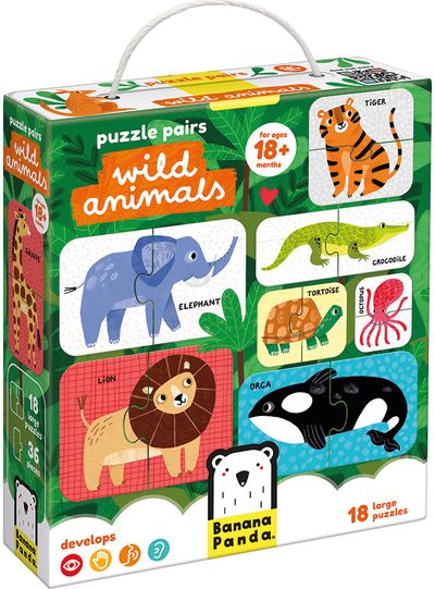 Lavinamoji dėlionė BANANAPANDA Puzzle pairs Wild Animals 18m +