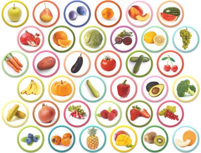 Magnetų rinkinys DODO Montessori daržovės, vaisiai ir uogos (realios nuotraukos )