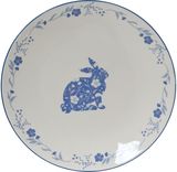 Porcelianinė apvali pusryčių lėkštė su triušio dekoru, balta/mėlyna, 21 x 2.3 cm