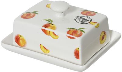 Porcelianinė sviestinė su persikų raštu, 14cm x 11cm x 7cm