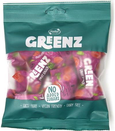 Vaisių užkandžiai su avietėmis „Greenz raspberry“, 110 g