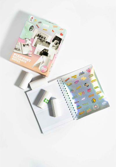 Rinkinys MOB PIXIPRINT kamerai CREATIVE RECHARGE PACK: atsiminimų knyga ir 4 ru lonėliai popieriaus