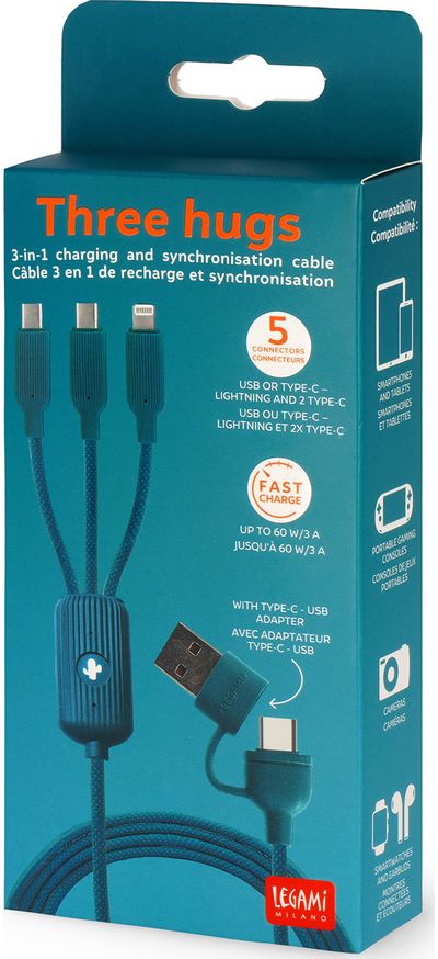 Įkrovimo laidas LEGAMI CHARGING & SYNC MULTICABLE - THREE HUGS - CACTUS