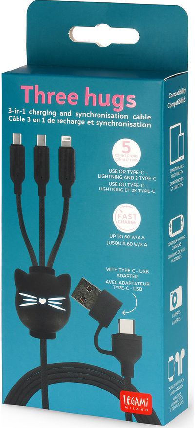 Įkrovimo laidas LEGAMI CHARGING & SYNC MULTICABLE - THREE HUGS - KITTY