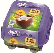 Šokoladiniai kiaušiniai MILKA, su pieniniu kremo įdaru ir šaukšteliu, 136 g