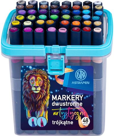 Flomasteriai - markeriai ASTRA, dvipusiai, 48 sp., dėžutėje
