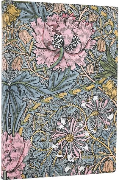 Darbo knyga PAPERBLANKS 18mėn. 2025 liepa - 2026 gruod. Morris Pink Honeysuckle, MIDI, HOR