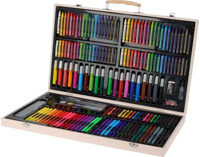 Dailės priemonių rinkinys piešimui ART&CRAFT, 180 vnt., medinėje dėž.