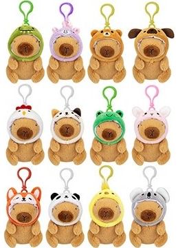 Pliušinis pakabinamas žaislas kapibara CAPYBARA ANIMAL HATS 12 cm, įv. rūšys