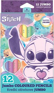 Spalvoti pieštukai STITCH JUMBO Pastel, tribriaun., 12 spalvų