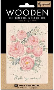 Atvirukas COZYWOOD Rožiniai bijūnai, medinis, C6, su voku