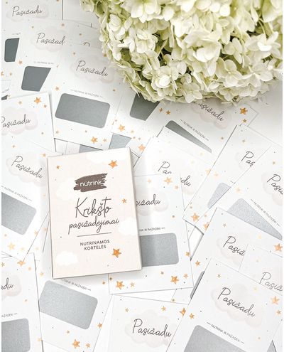 Nutrinamos kortelės NUTRINK KRIKŠTO PASIŽADĖJIMAI (žaidimas krikštynoms)