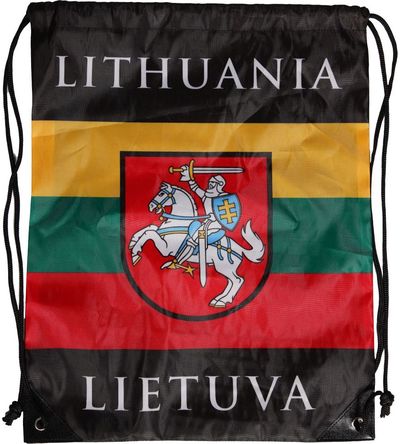 Sportinis maišelis Lietuva ir Vytis, poliesteris, juodos sp., 34 x 42 cm