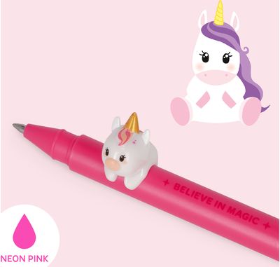 Gelinis rašiklis LEGAMI Unicorn, su nuimama dekoracija, 0,5 mm, rašo rožine sp.