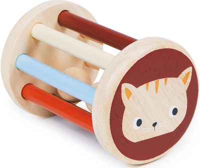 Medinis kūdikio žaislas MENTARI Riedantis kačiuko barškutis