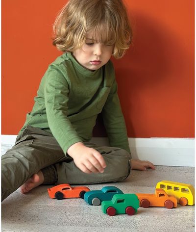 Medinis žaislas MENTARI Spalvingų automobilių rinkinys