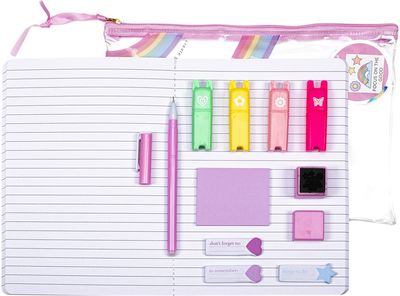 Kanceliarinis rinkinys POSH+POP Btw Glitter: užrašinė, lipnūs lapeliai, žymekliai ir rašiklis