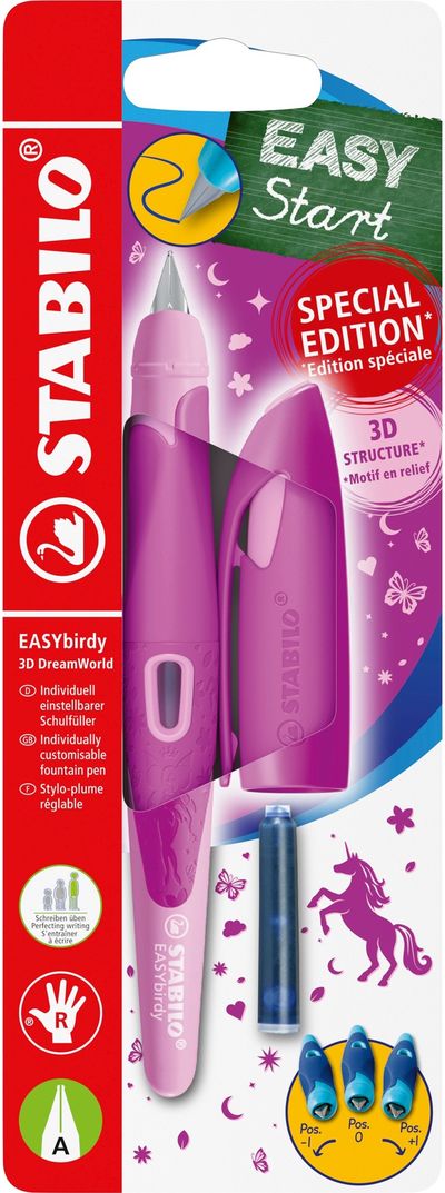 Ergonominis plunksnakotis STABILO EASYbirdy 3D DreamWorld A, R, rožinės sp.