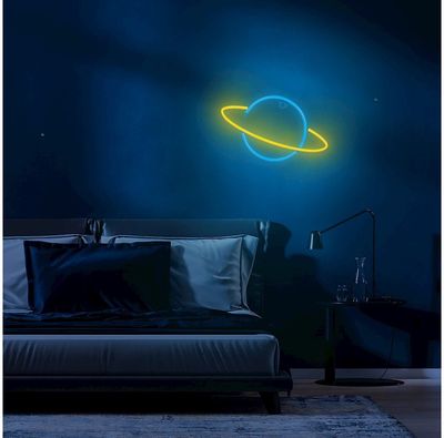 Dekoracija LED NEON Saturnas, geltona–mėlyna, 5 V USB/3x AA
