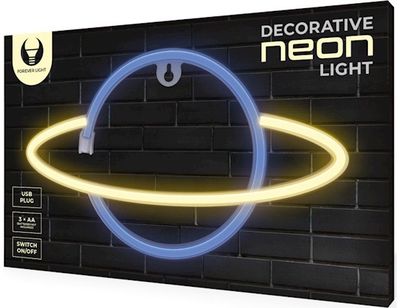 Dekoracija LED NEON Saturnas, geltona–mėlyna, 5 V USB/3x AA