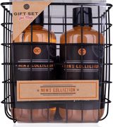 Dovanų rinkinys MEN'S COLLECTION metaliniame krepšelyje (kūno prausiklis+šampūna s+kempinė+nagų šepetys), 300ml + 300ml + 15g