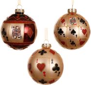 Kalėdinis burbulas, stiklinis, 3 rūšių, blizgus, su emalio dekole