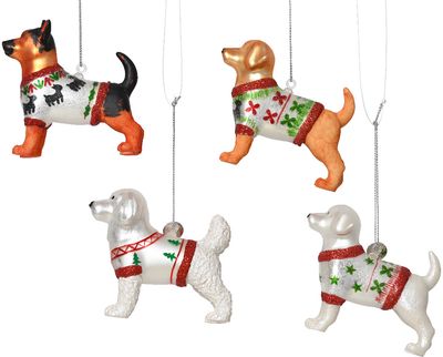 Kalėdinė dekoracija Dog, stiklinis, su blizgučiais, 4 rūšių