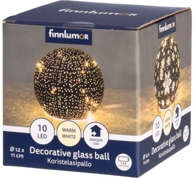 Stiklinis dekoratyvinis 3D LED rutulys FINNLUMOR, 12 cm, su žvaigžde ir snaige