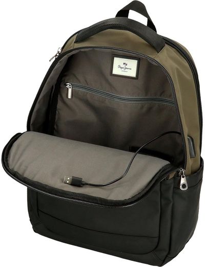 Kuprinė Pepe Jeans JARVIS, 44 cm, 3 skyrių, juoda/ chaki