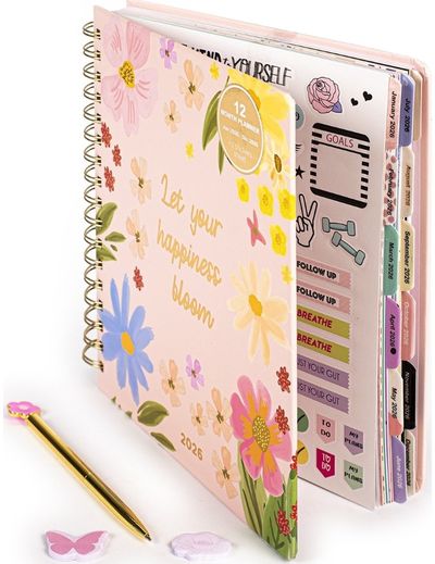 Darbo knyga 12 mėn., savaitės, su rašikliu, auksuota