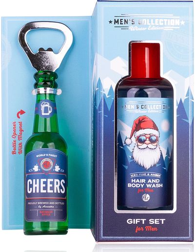 Dovanų rinkinys MEN'S COLLECTION: plaukų ir kūno prausiklis 100ml, butelio atida rytuvas, kvapas: pušis ir gintaras