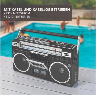 Radijas ir kasetinis grotuvas 1980 SILVA-SCHNEIDER AUX įėjimas, USB jungtis, „Bl uetooth“, įrašymas į USB