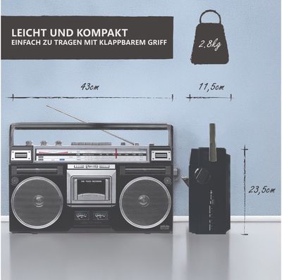 Radijas ir kasetinis grotuvas 1980 SILVA-SCHNEIDER AUX įėjimas, USB jungtis, „Bl uetooth“, įrašymas į USB