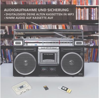Radijas ir kasetinis grotuvas 1980 SILVA-SCHNEIDER AUX įėjimas, USB jungtis, „Bl uetooth“, įrašymas į USB