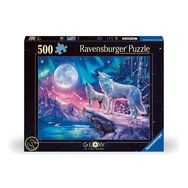 Dėlionė RAVENSBURGER Wolves In The Northern Lights, 500 det., šviečianti