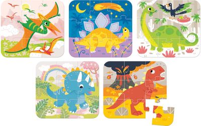 Lavinamoji dėlionė BANANAPANDA On-the-Go Puzzles Dinosaurs (4 dėlionės)