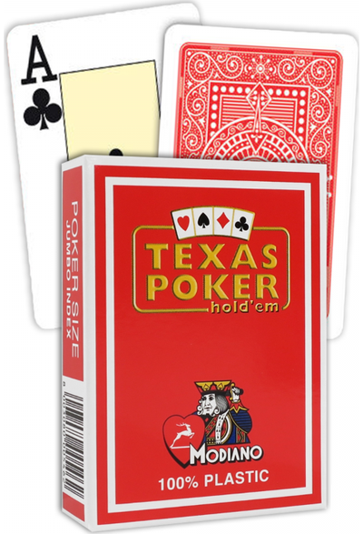 Kortos MODIANO Texas Poker Jumbo Index, plastikinės, raudonos
