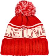 Raudona žieminė kepurė su užrašu Lietuva