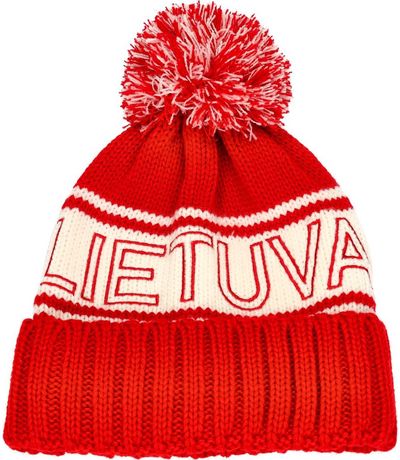 Raudona žieminė kepurė su užrašu Lietuva