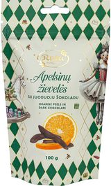 Apelsinų žievelės su juoduoju šokoladu (55 %), 100 g