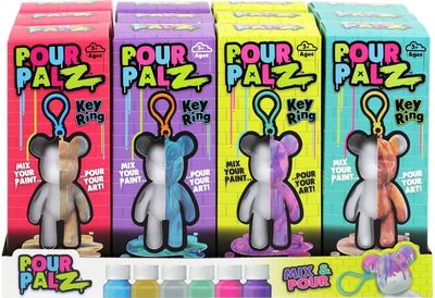 Kūrybinis rinkinys POUR PALZ DIY Mini dažų meškutis su pakabučiu, įv. rūšys