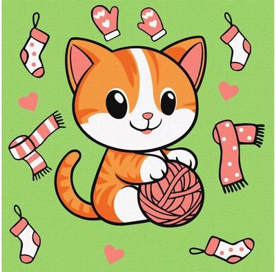 Tapyba pagal numerius IDEYKA Katinas ir kamuolys (Nr. 1), 25 x 25 cm