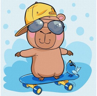 Tapyba pagal numerius IDEYKA Kapibara ant riedlentės, 30 x 30 cm